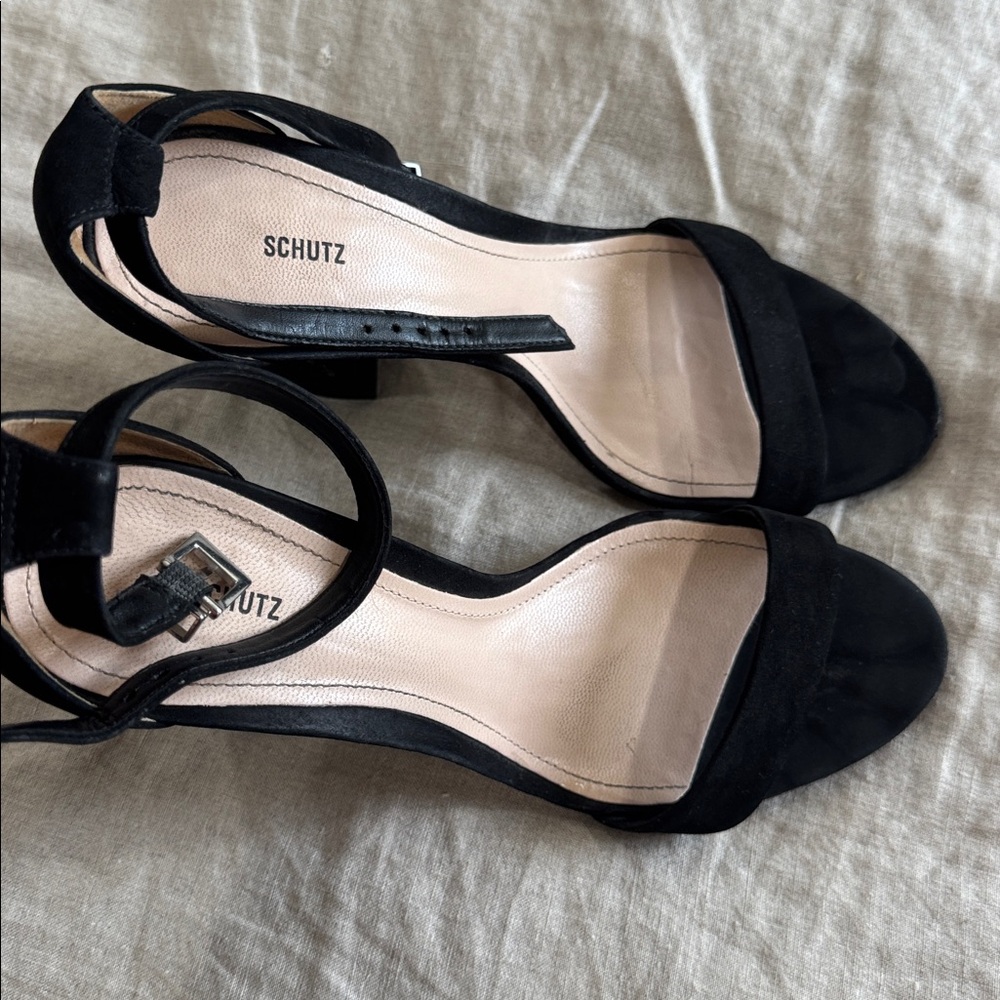 SCHUTZ Black Open-Toe Heels